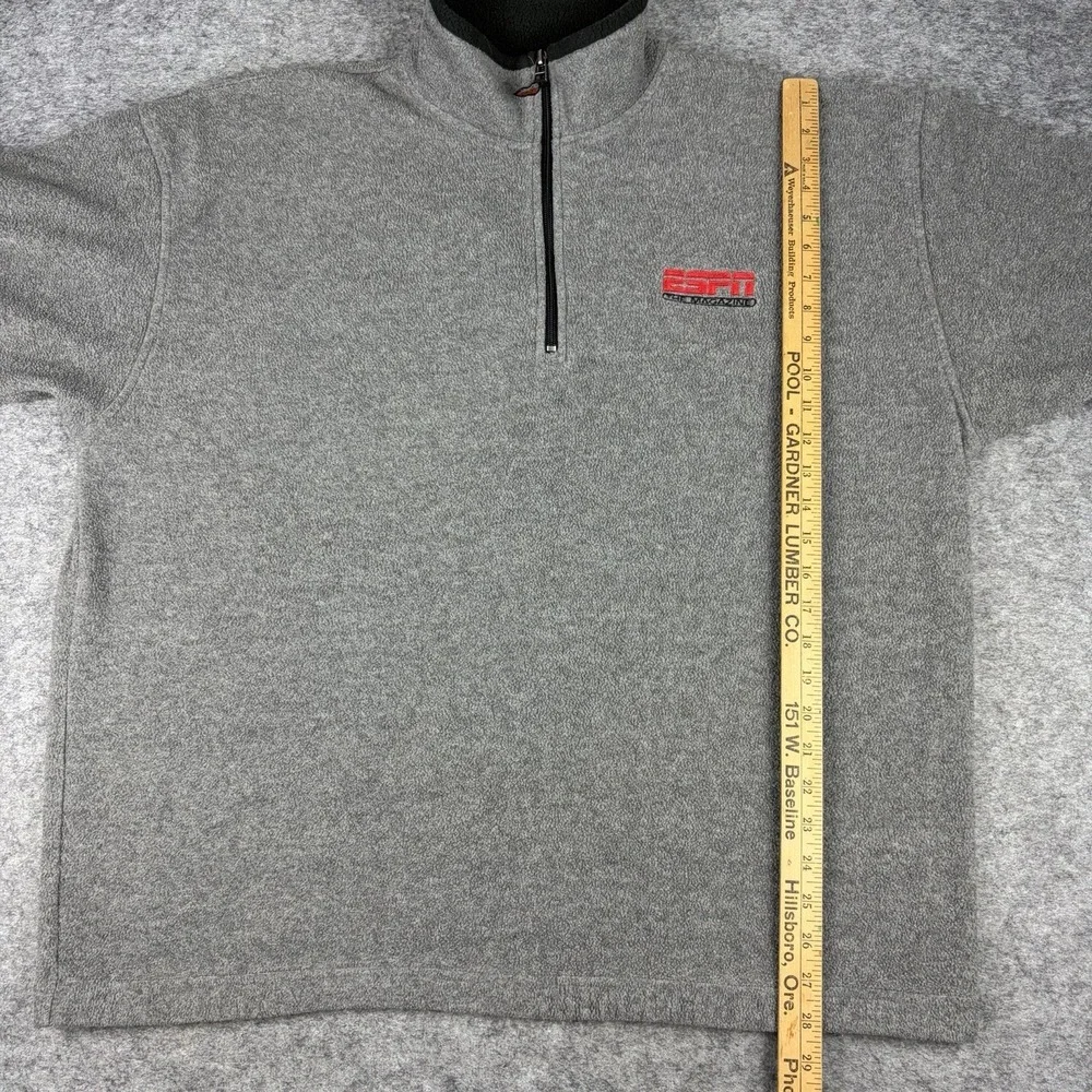 ESPN The Magazine Fleece Mens XL Gray 1/4 Zip Pullover Promo Vintage Y2K 90s